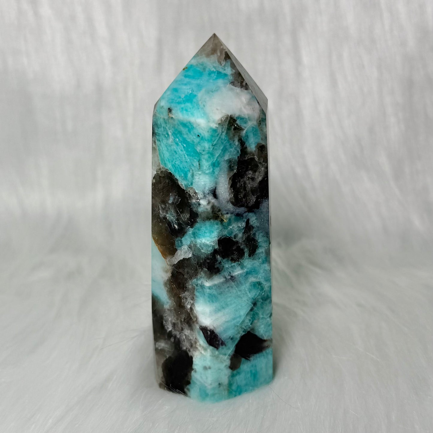 Amazonite Tower with Smoky Quartz/Biotite Inclusions AMT6