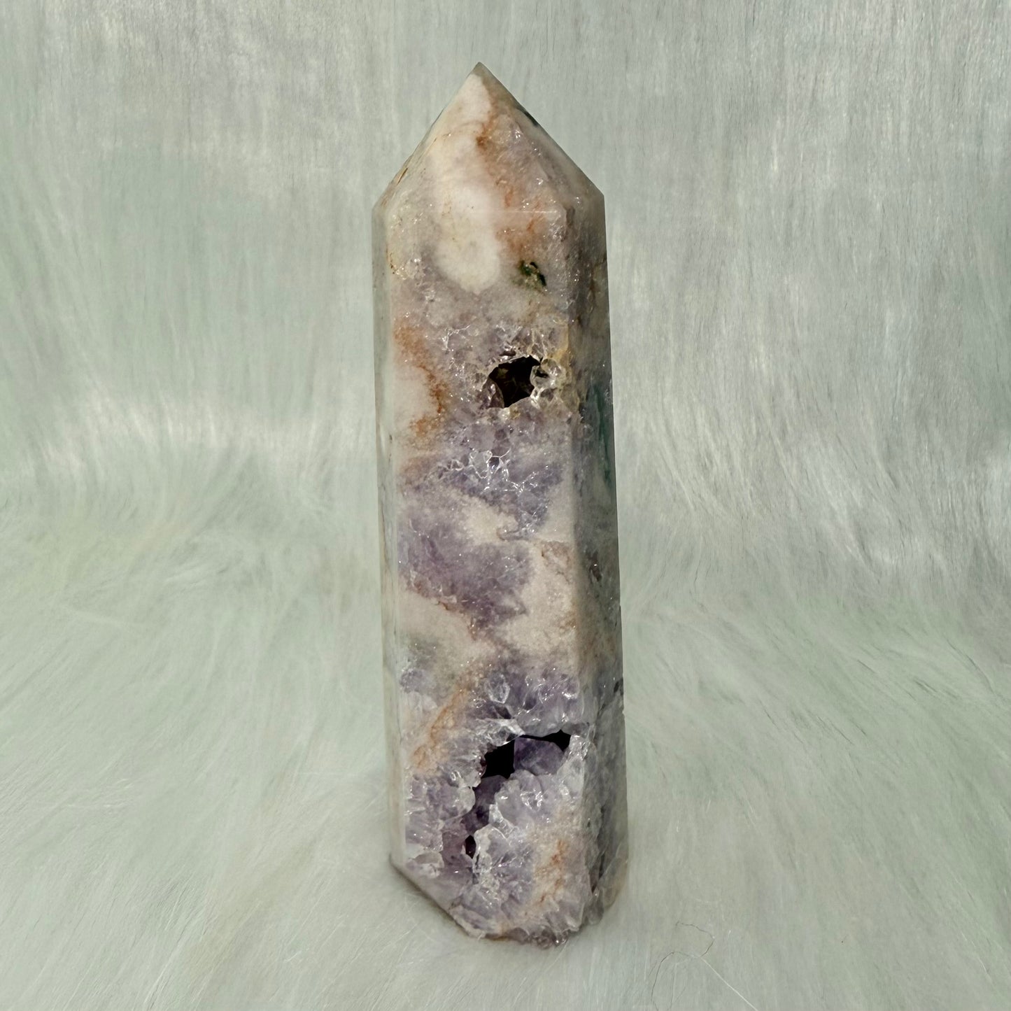 Amethyst Flower Agate Tower with Druzy Pockets PFA1