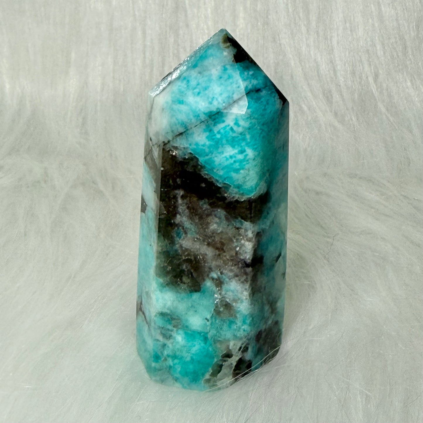 Amazonite Tower with Smoky Quartz/Biotite Inclusions AMT4