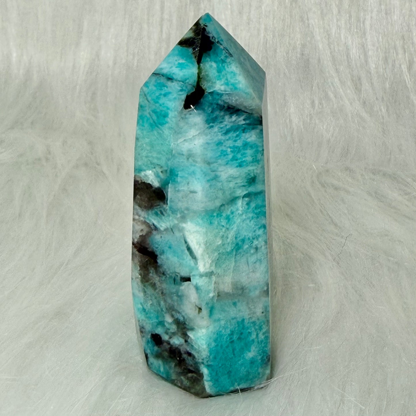 Amazonite Tower with Smoky Quartz/Biotite Inclusions AMT4