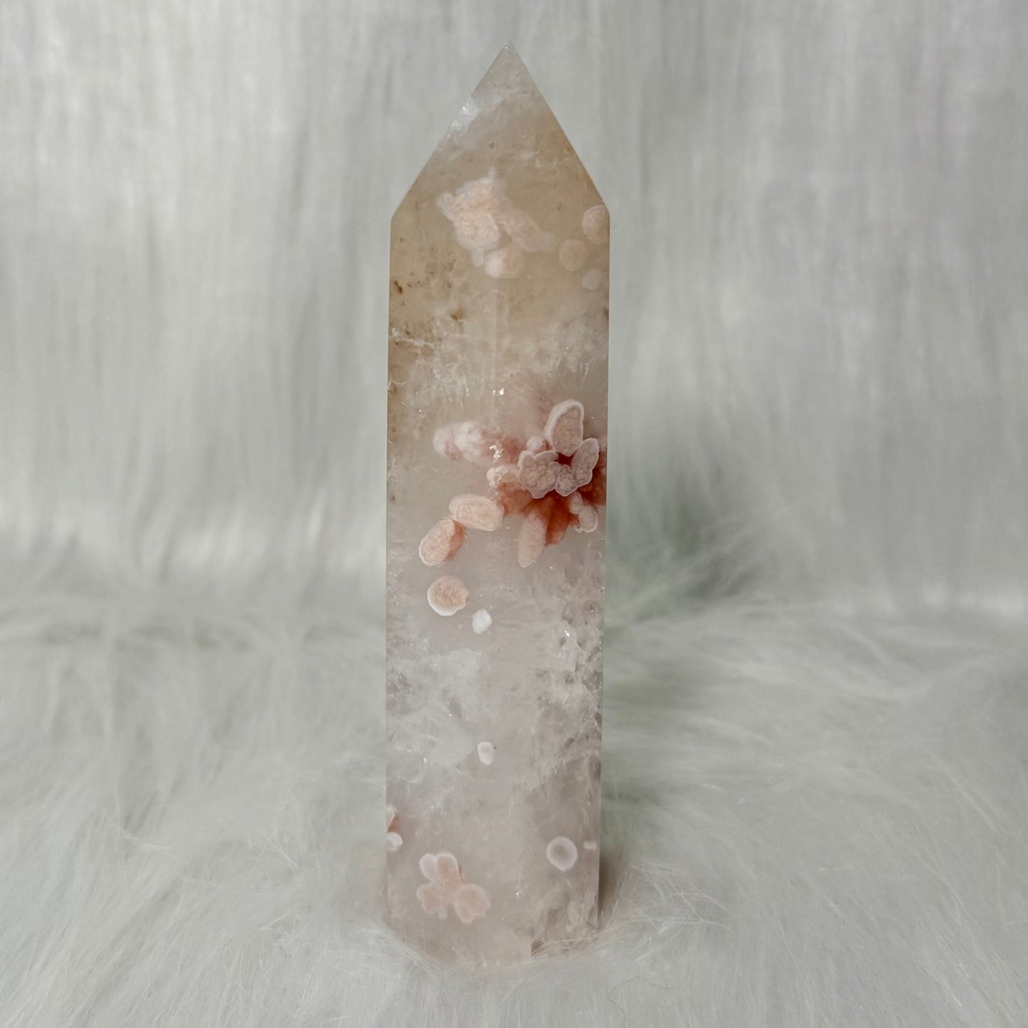 Flower Agate Tower with Druzy Pocket PFA6