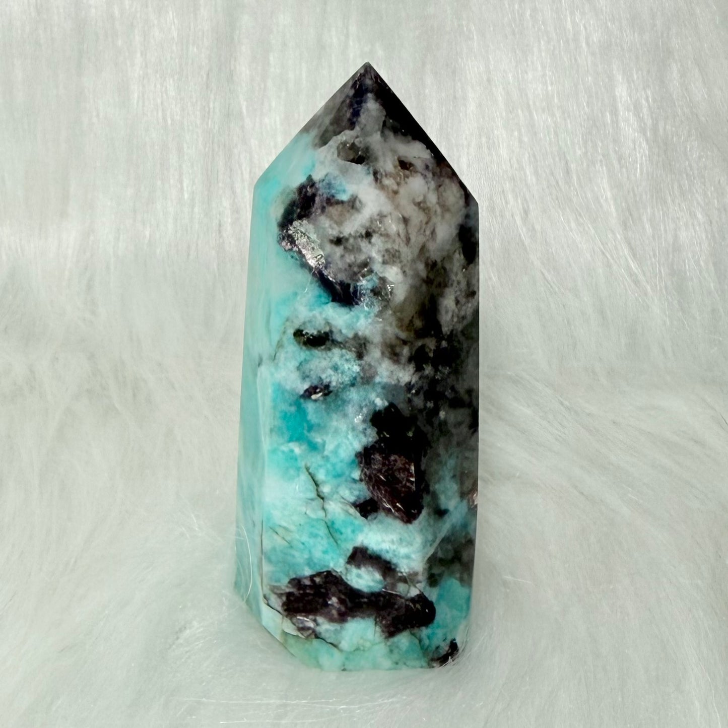 Amazonite Tower with Smoky Quartz/Biotite Inclusions AMT2