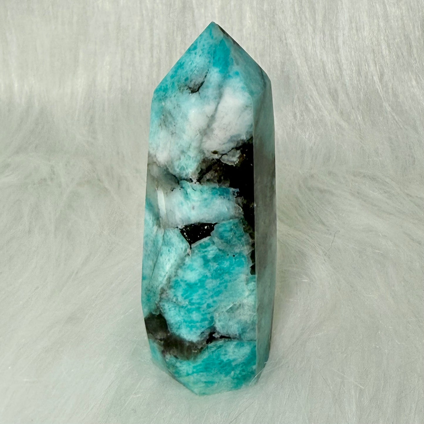 Amazonite Tower with Smoky Quartz/Biotite Inclusions AMT4