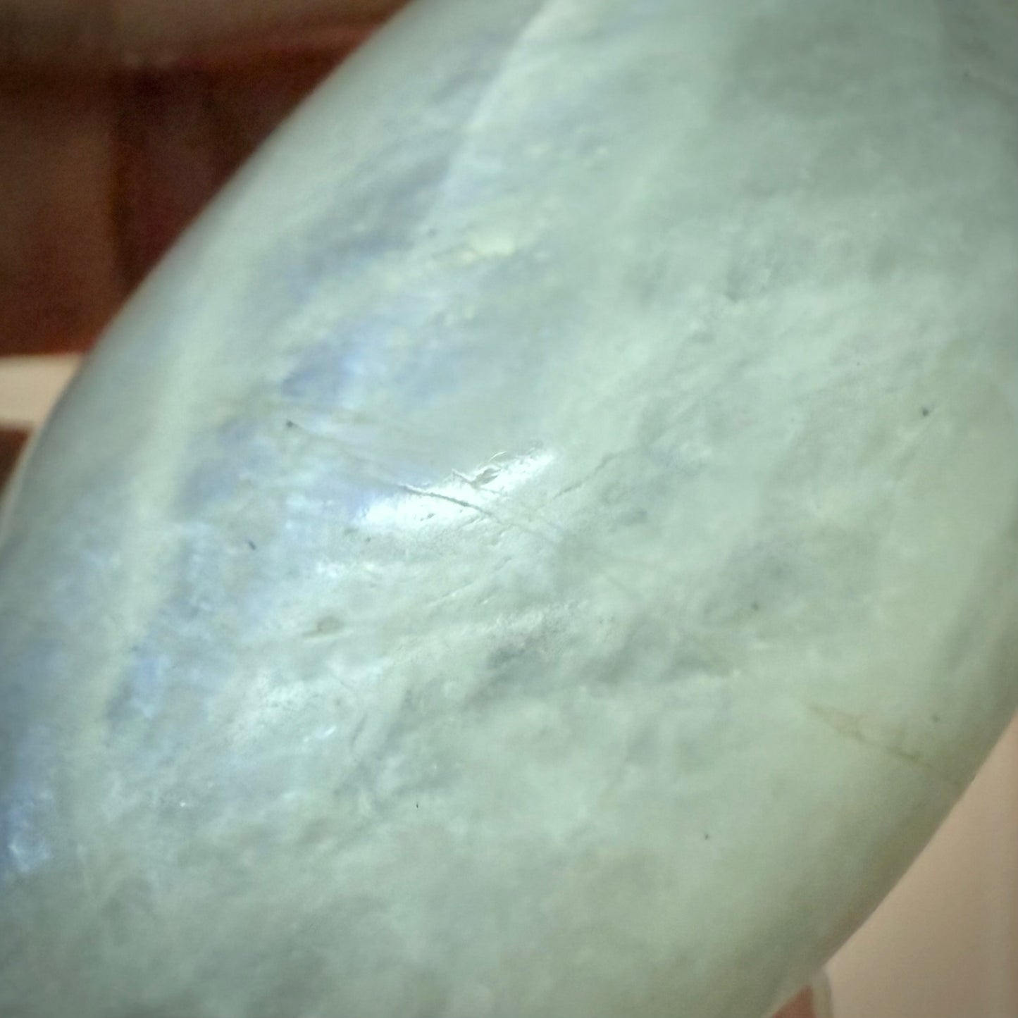 White Moonstone Palm Stone with Blue Flash WMS5