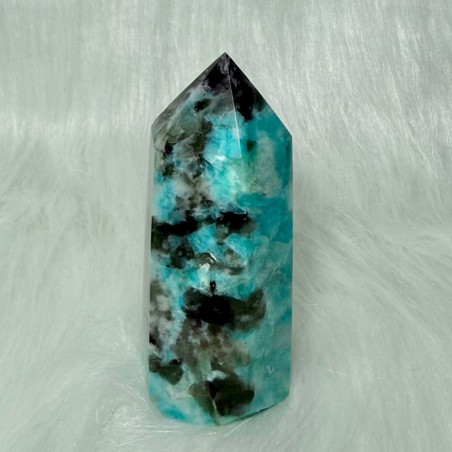 Amazonite Tower with Smoky Quartz/Biotite Inclusions AMT2