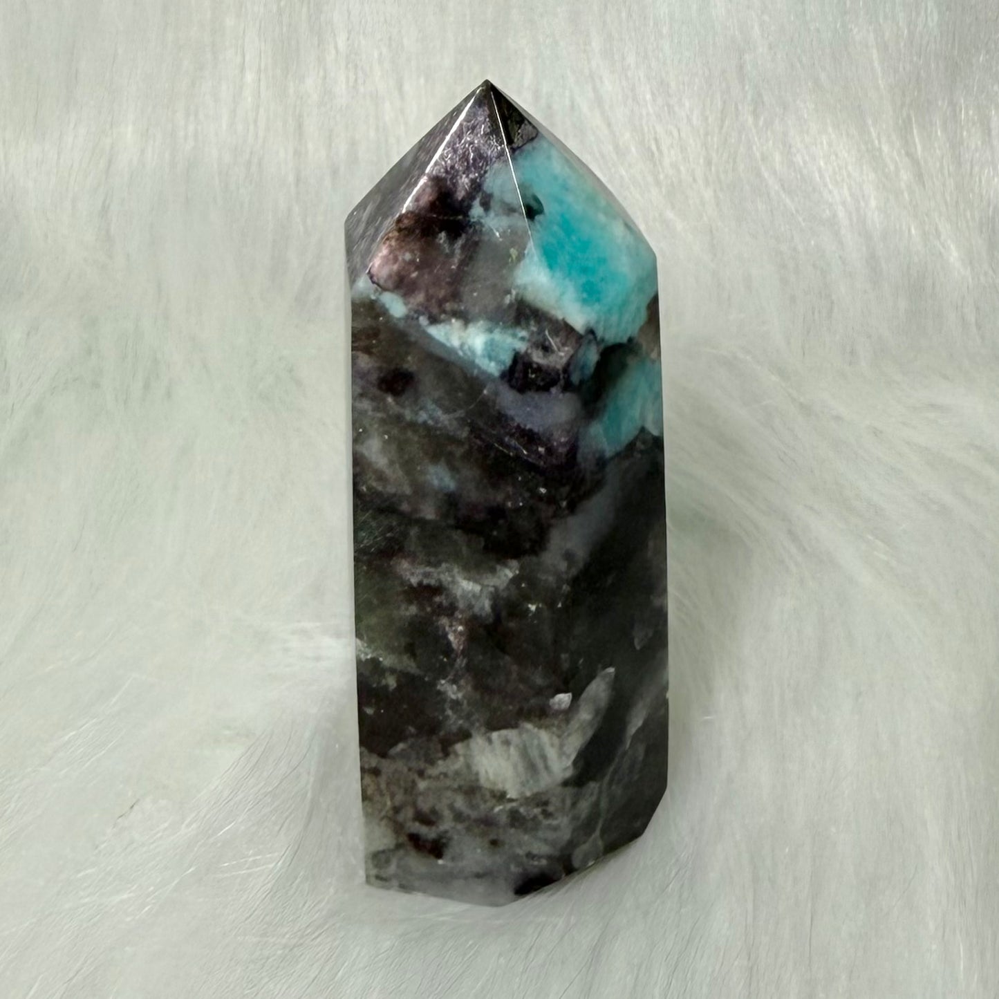 Amazonite Tower with Smoky Quartz/Biotite Inclusions AMT3