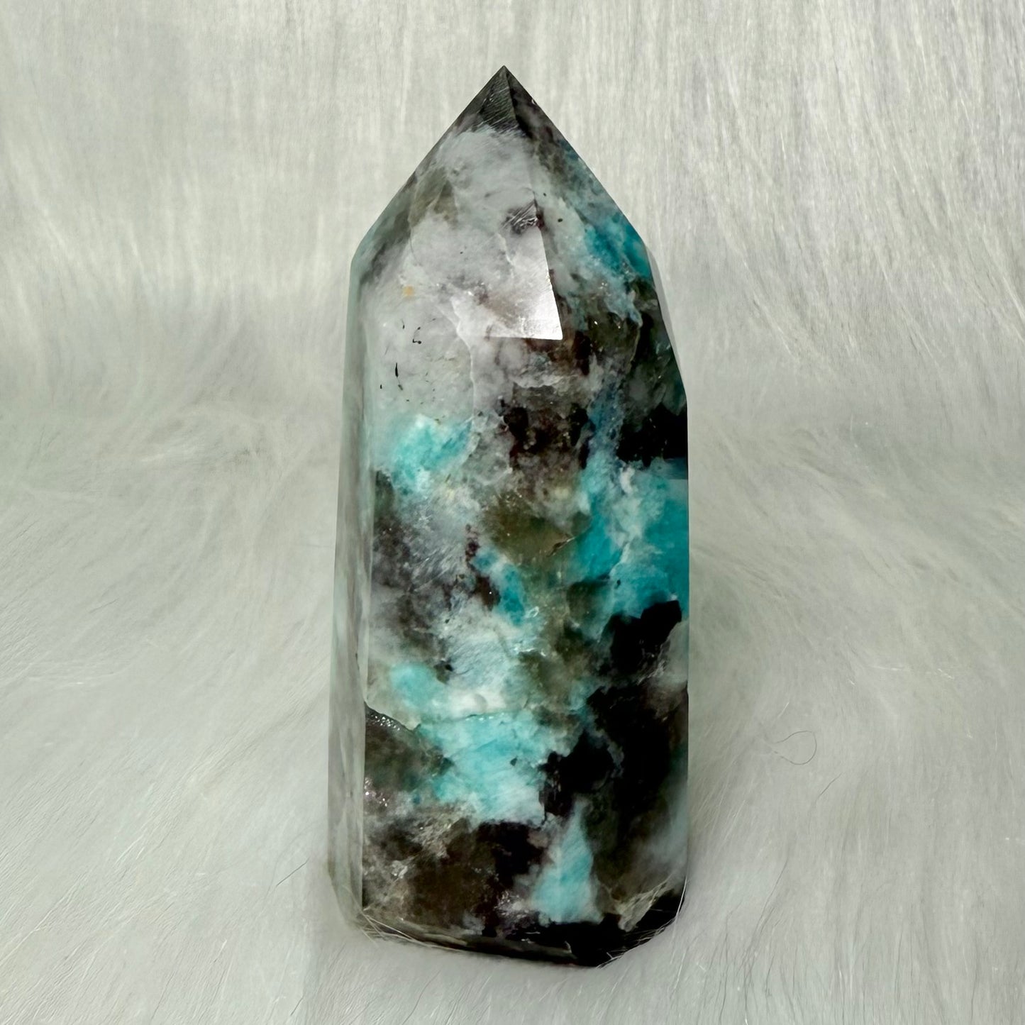 Amazonite Tower with Smoky Quartz/Biotite Inclusions AMT7