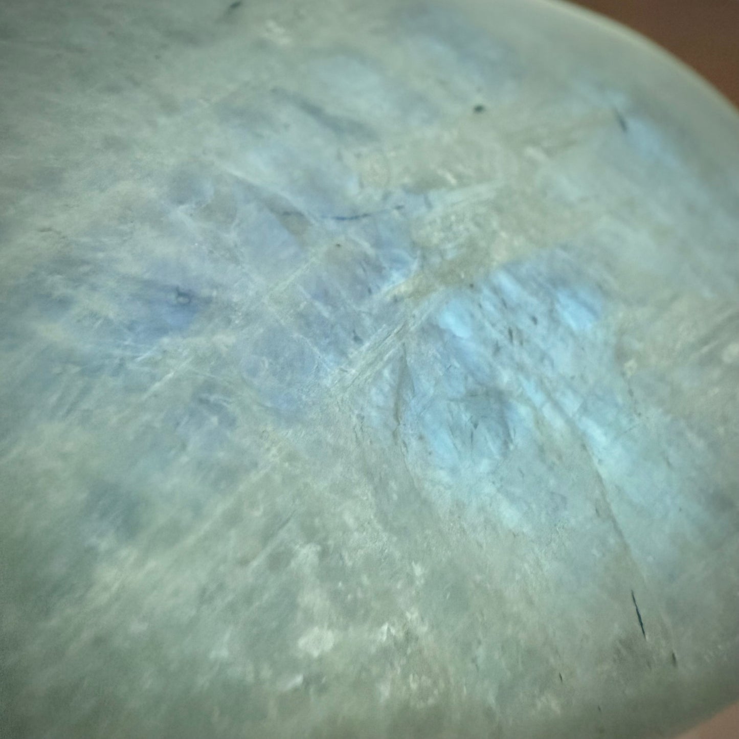 White Moonstone Palm Stone with Blue Flash WMS5