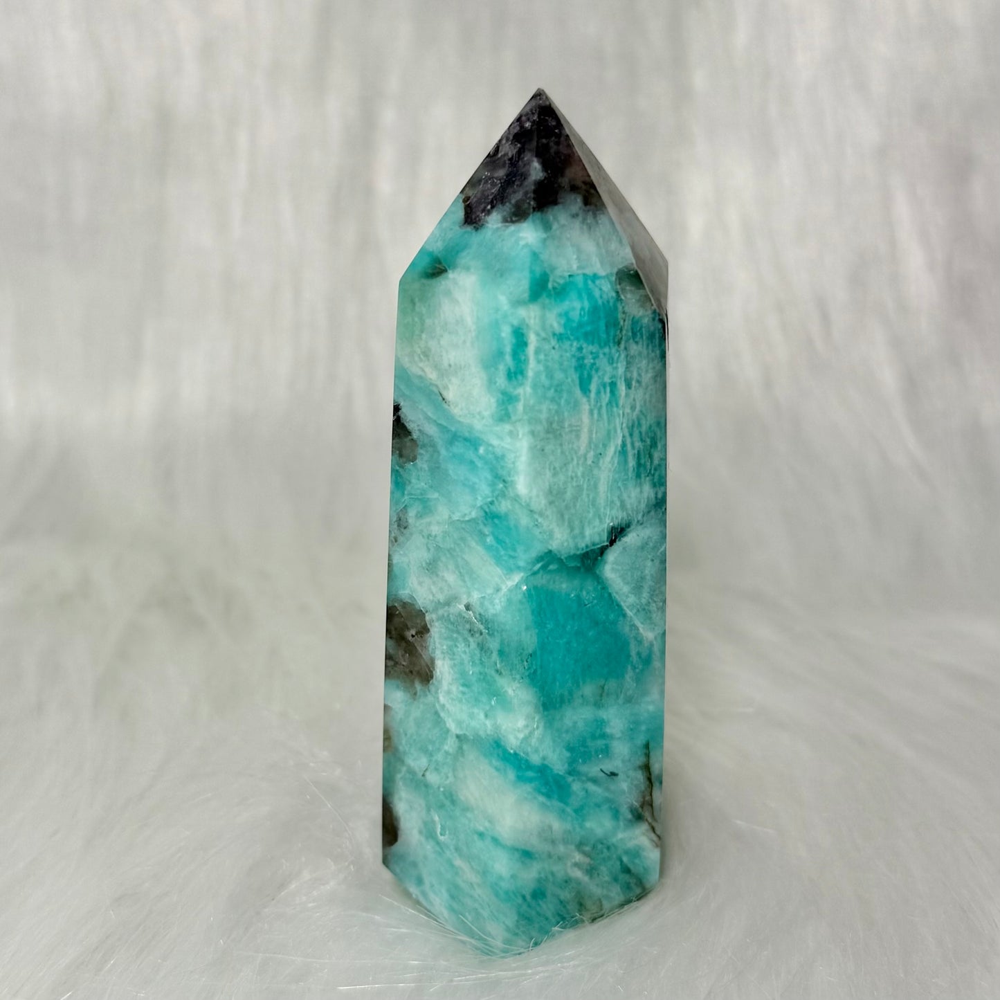 Amazonite Tower with Smoky Quartz/Biotite Inclusions AMT2