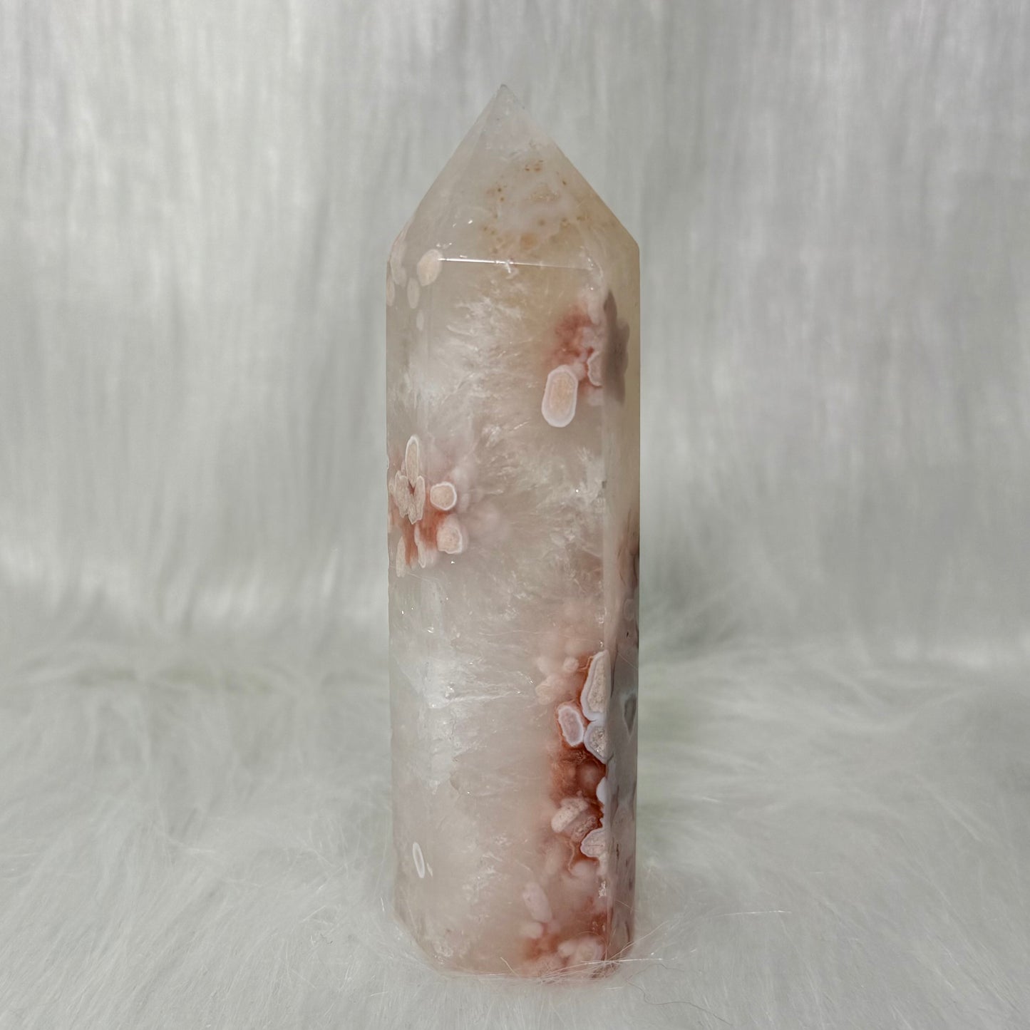 Flower Agate Tower with Druzy Pocket PFA6