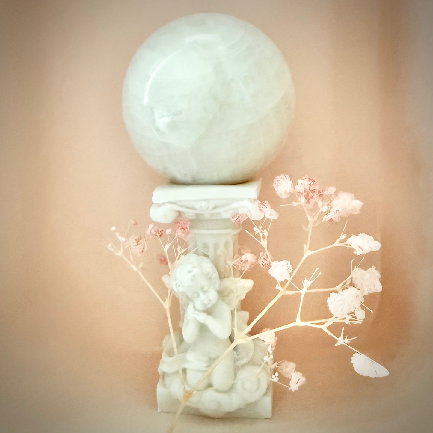 White Moonstone Sphere with Blue Flash WMSS2