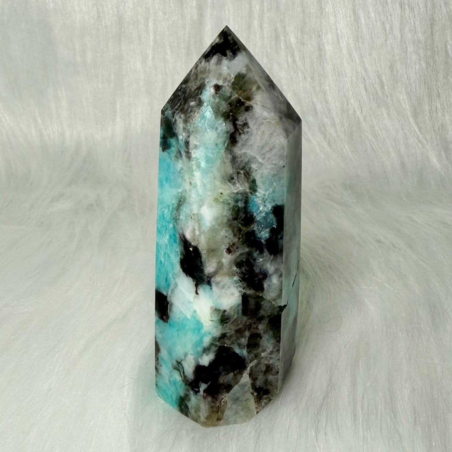 Amazonite Tower with Smoky Quartz/Biotite Inclusions AMT7