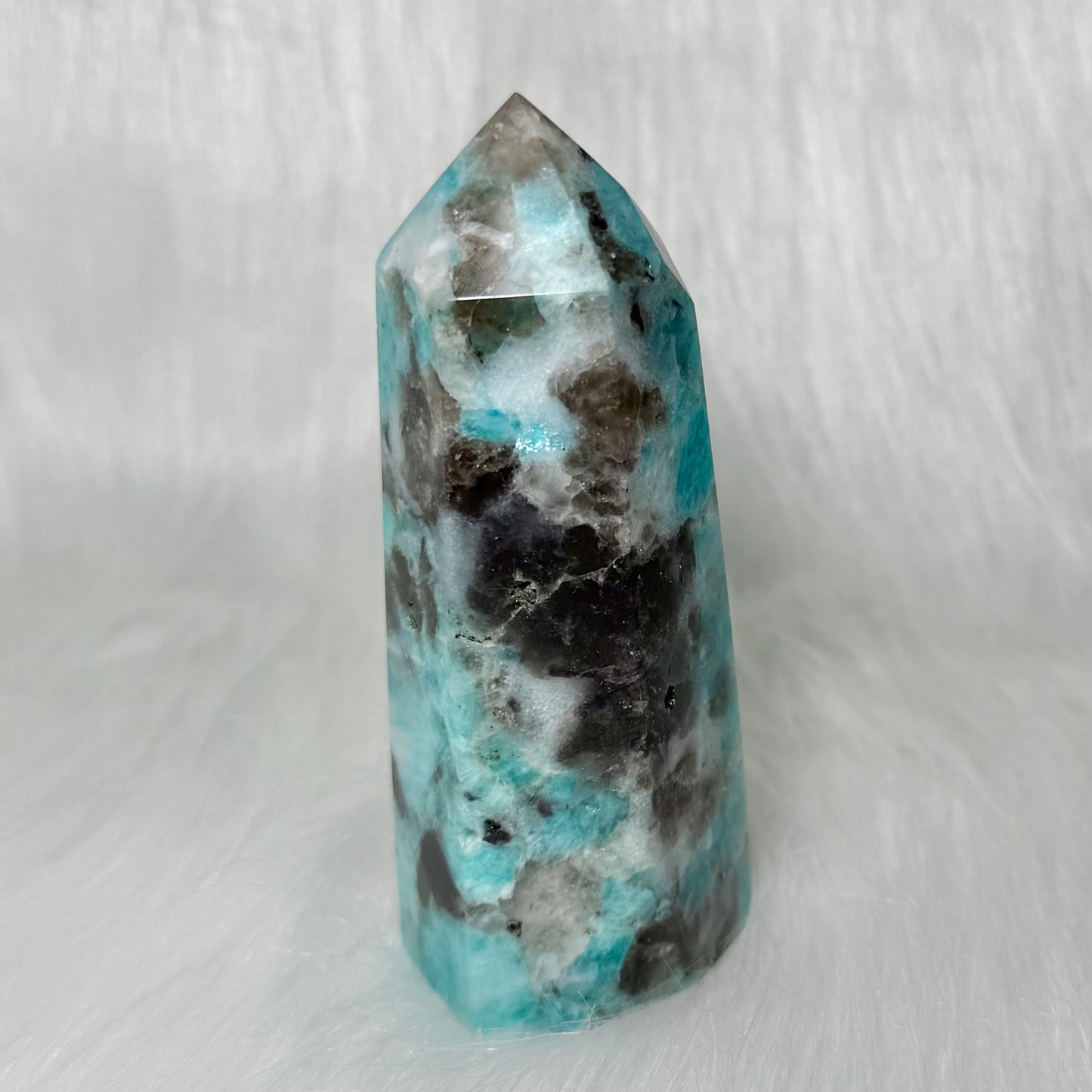 Amazonite Tower with Smoky Quartz/Biotite Inclusions AMT6