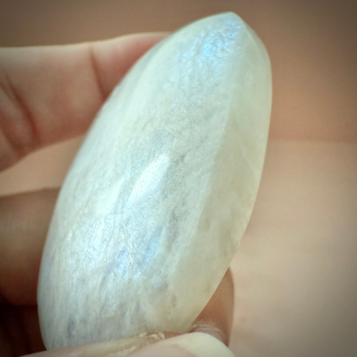 White Moonstone Palm Stone with Blue Flash WMS1