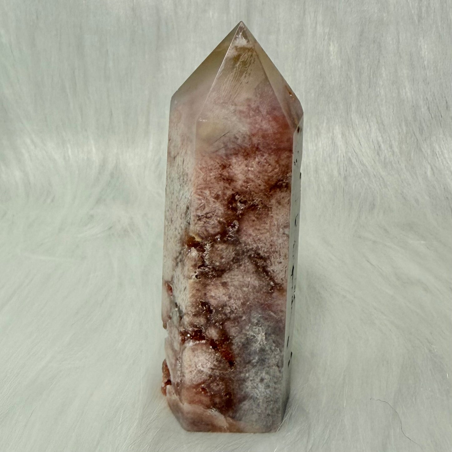 Flower Agate Point with inclusions and many Druzy Pockets PFA3