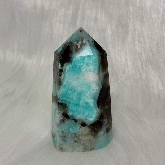 Amazonite Tower with Smoky Quartz/Biotite Inclusions AMT1