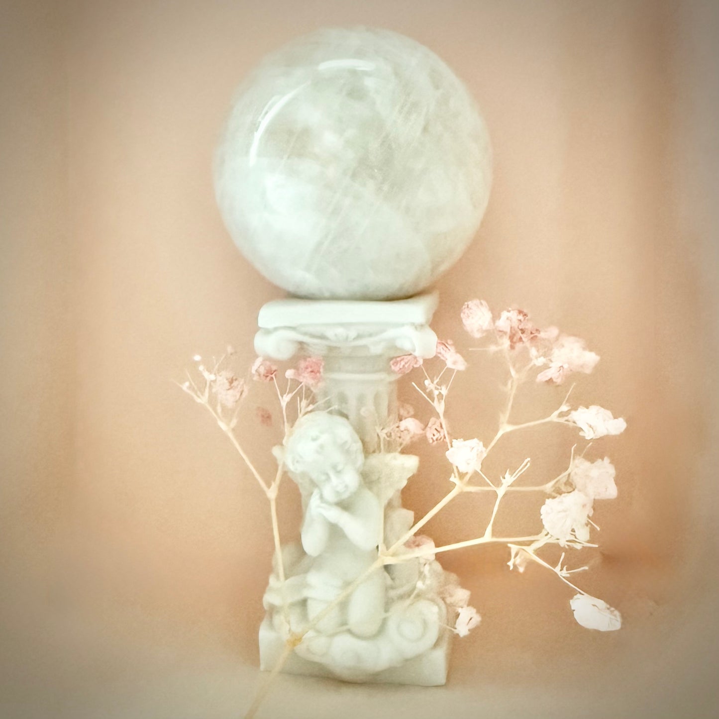 White Moonstone Sphere with Blue Flash WMSS2