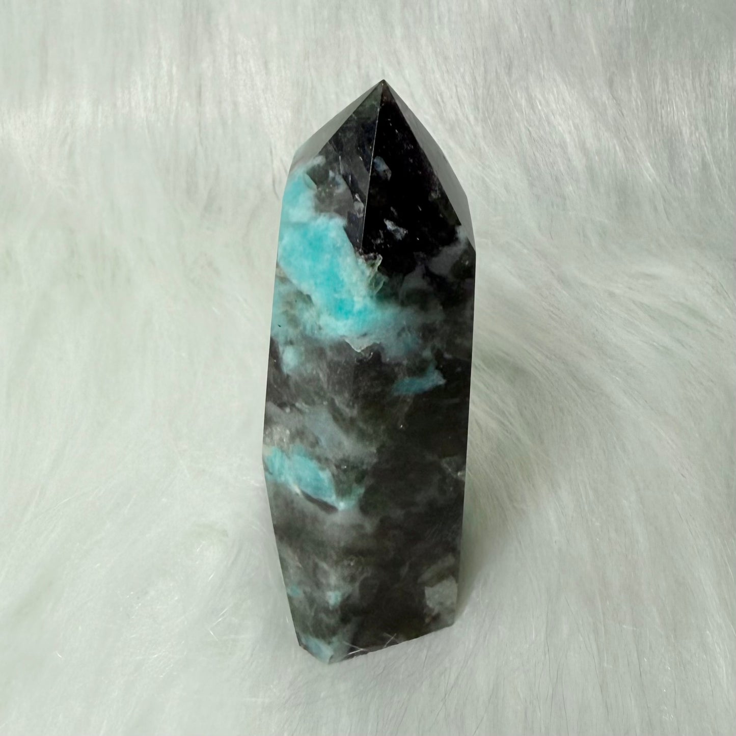Amazonite Tower with Smoky Quartz/Biotite Inclusions AMT3