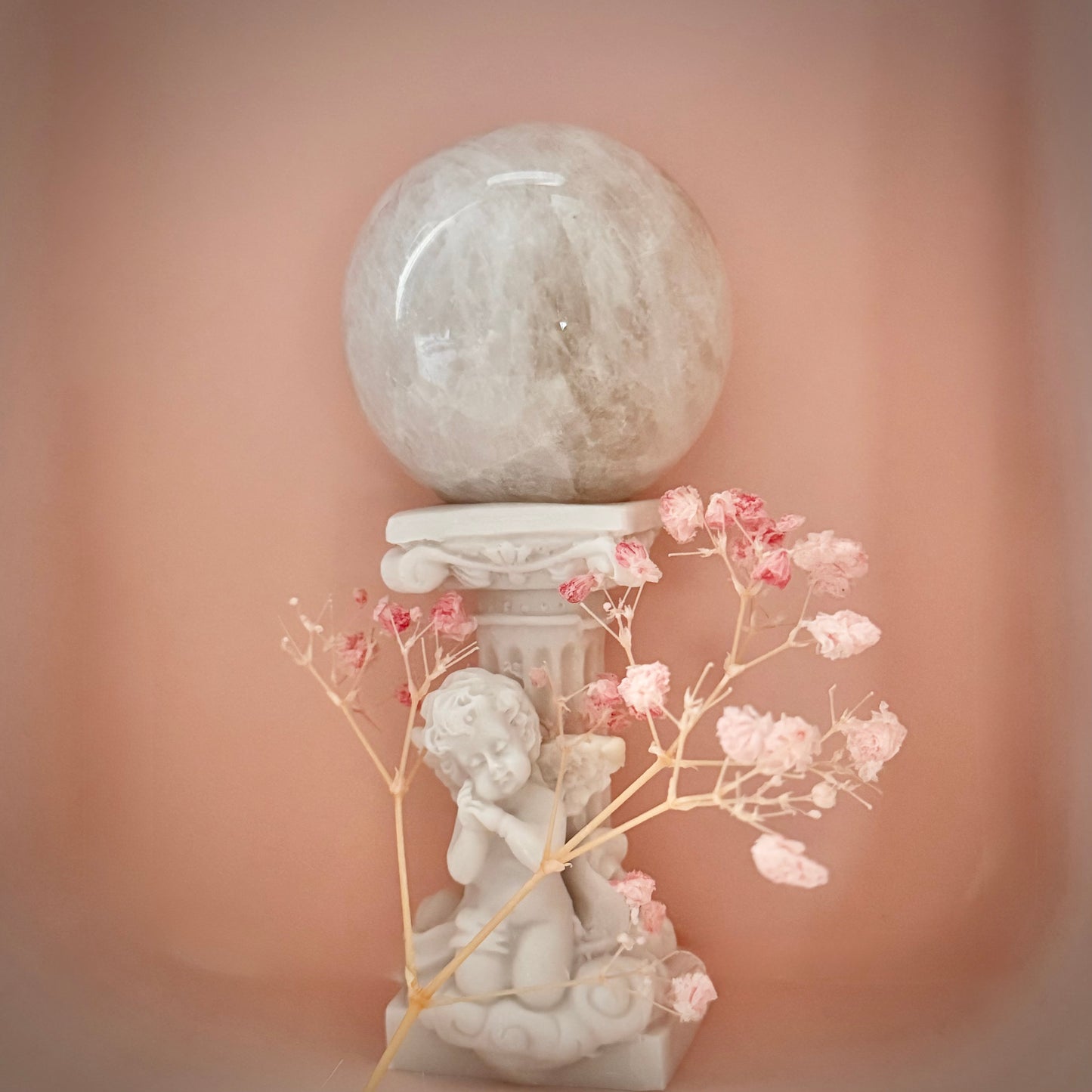 White Moonstone Sphere with Blue Flash WMSS1