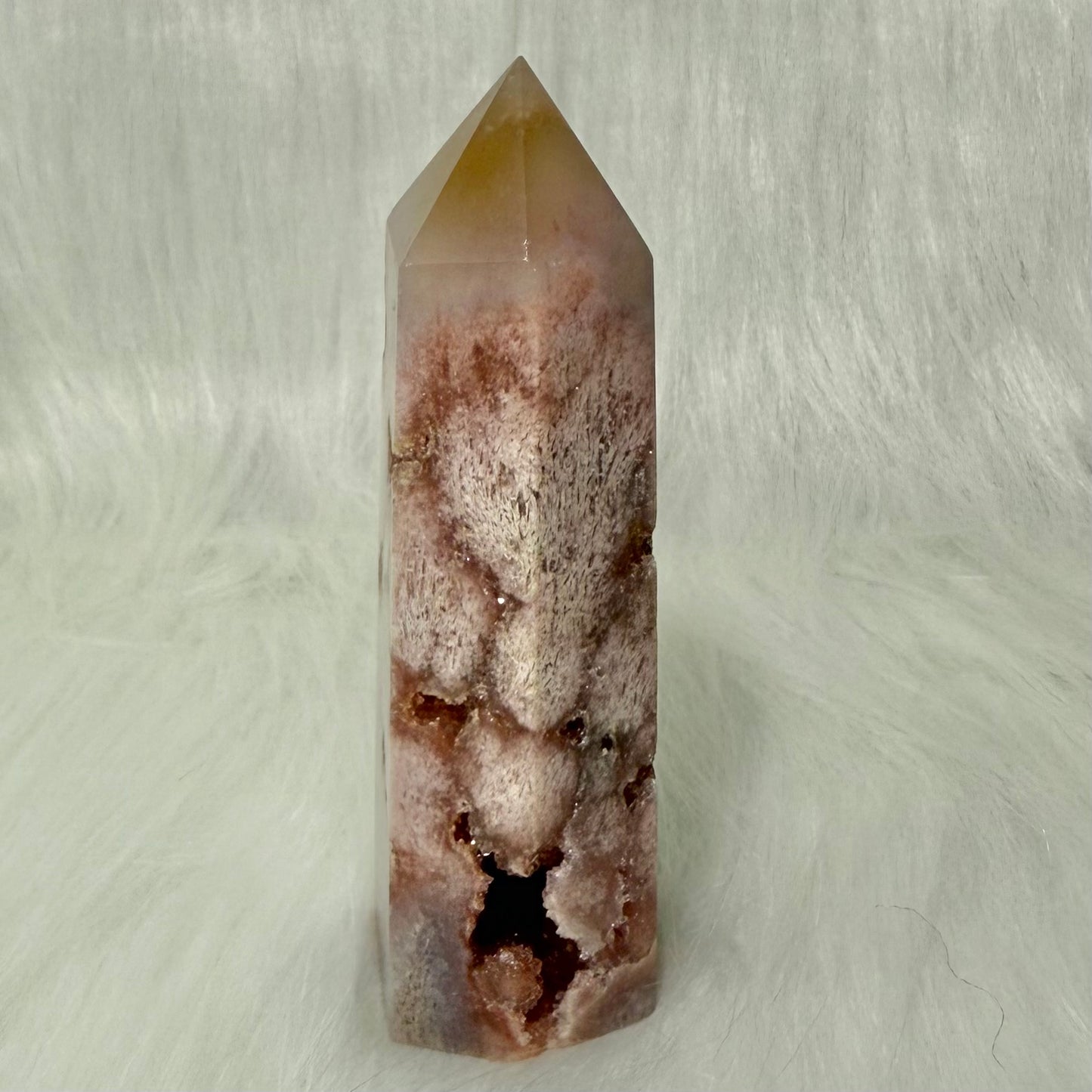 Flower Agate Point with inclusions and many Druzy Pockets PFA3