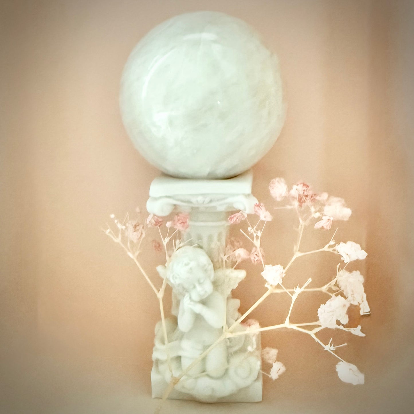 White Moonstone Sphere with Blue Flash WMSS2