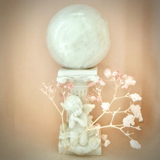 White Moonstone Sphere with Blue Flash WMSS2