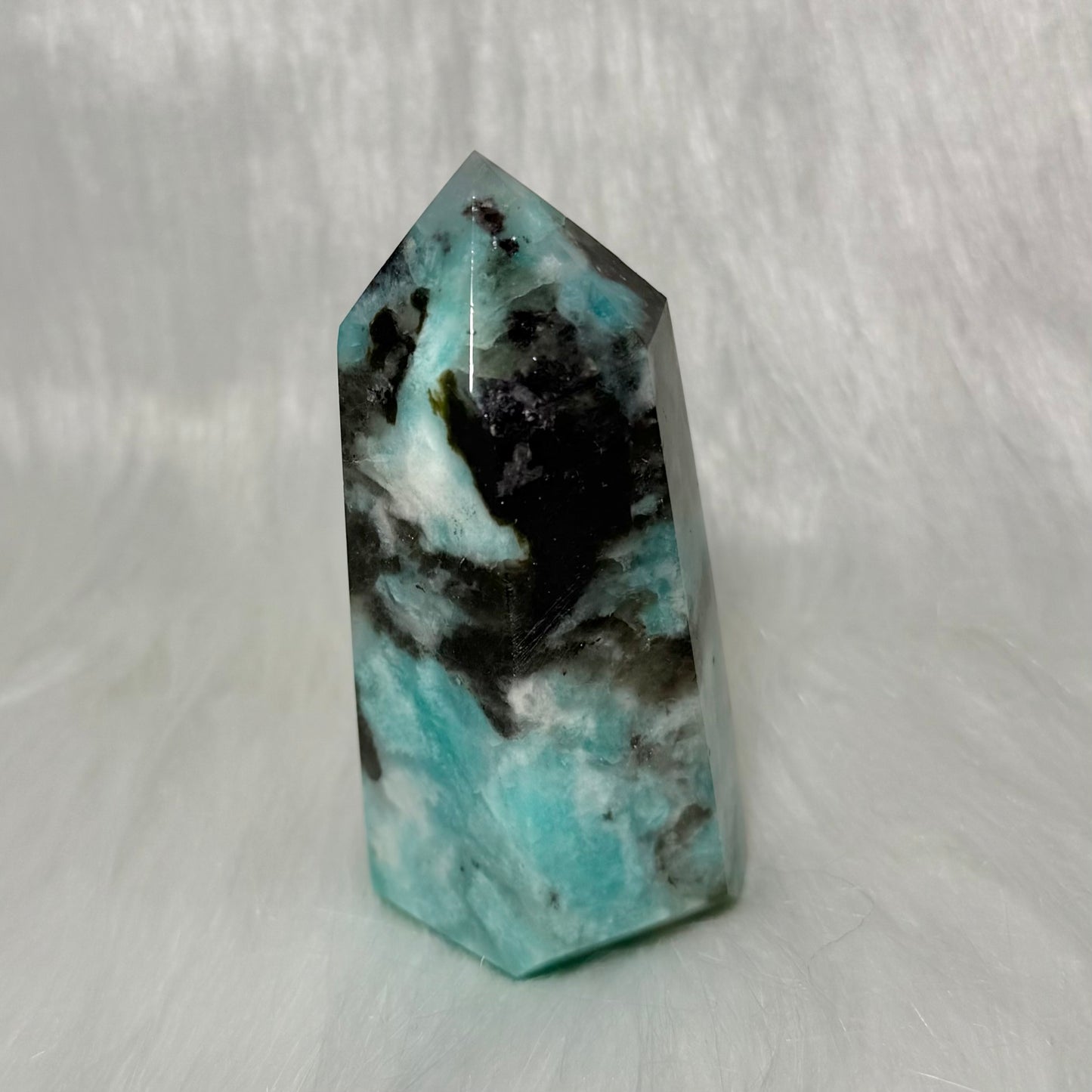 Amazonite Tower with Smoky Quartz/Biotite Inclusions AMT1