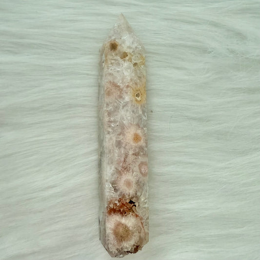 Flower Agate Tower with Druzy Pockets PFA4