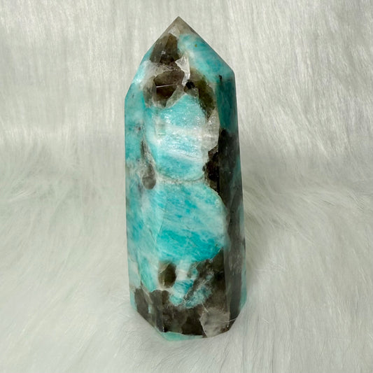 Amazonite Tower with Smoky Quartz/Biotite Inclusions AMT6