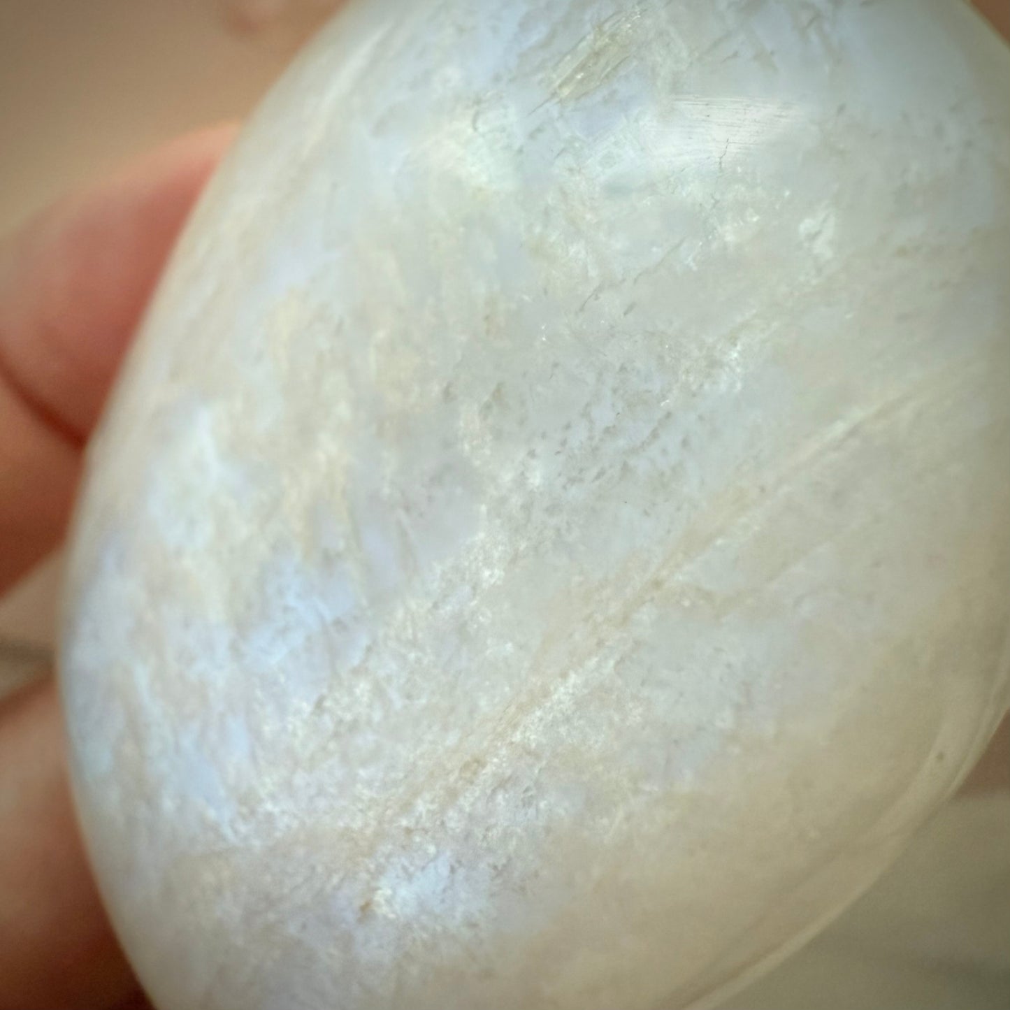 White Moonstone Palm Stone with Blue Flash WMS3