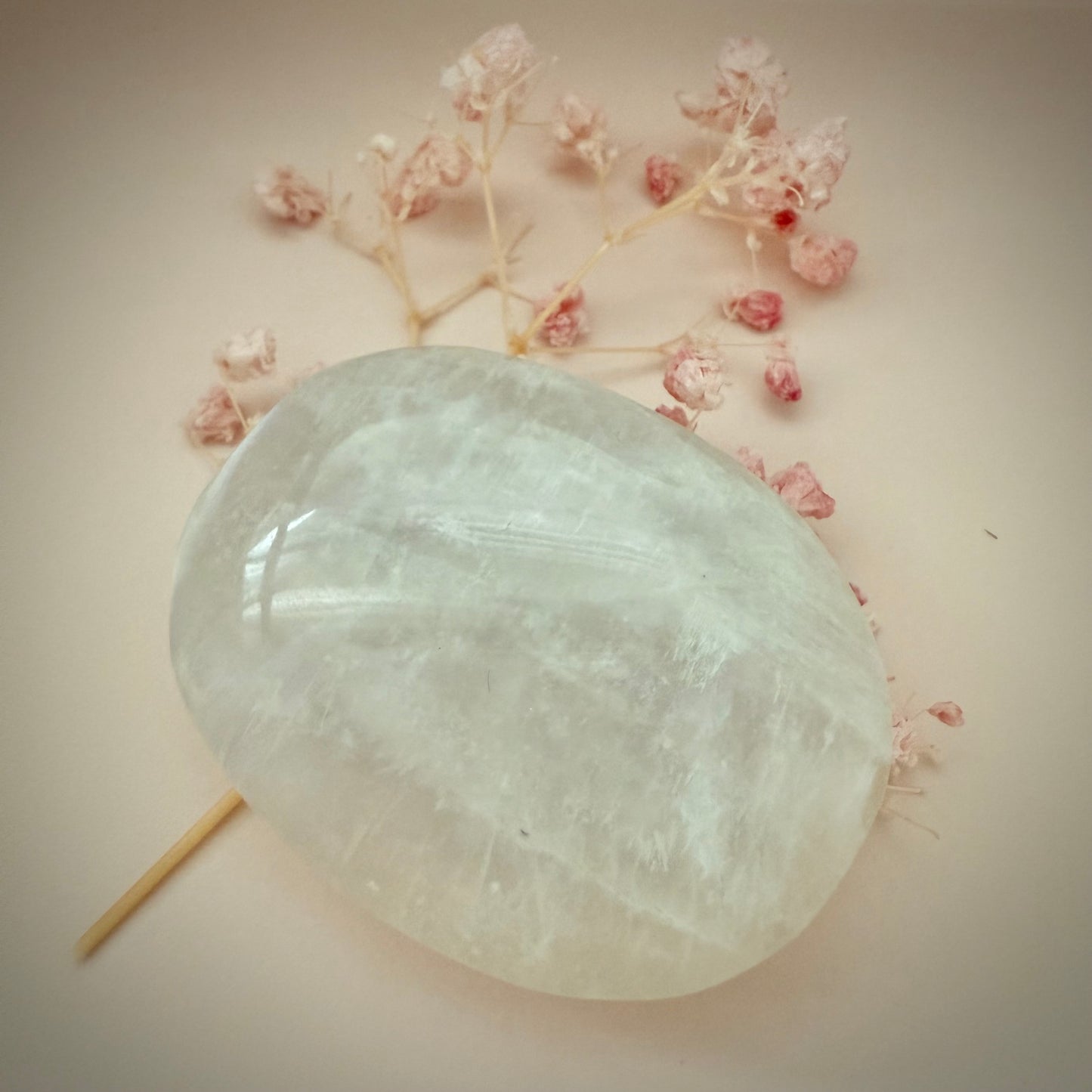 White Moonstone Palm Stone with Blue Flash WMS3
