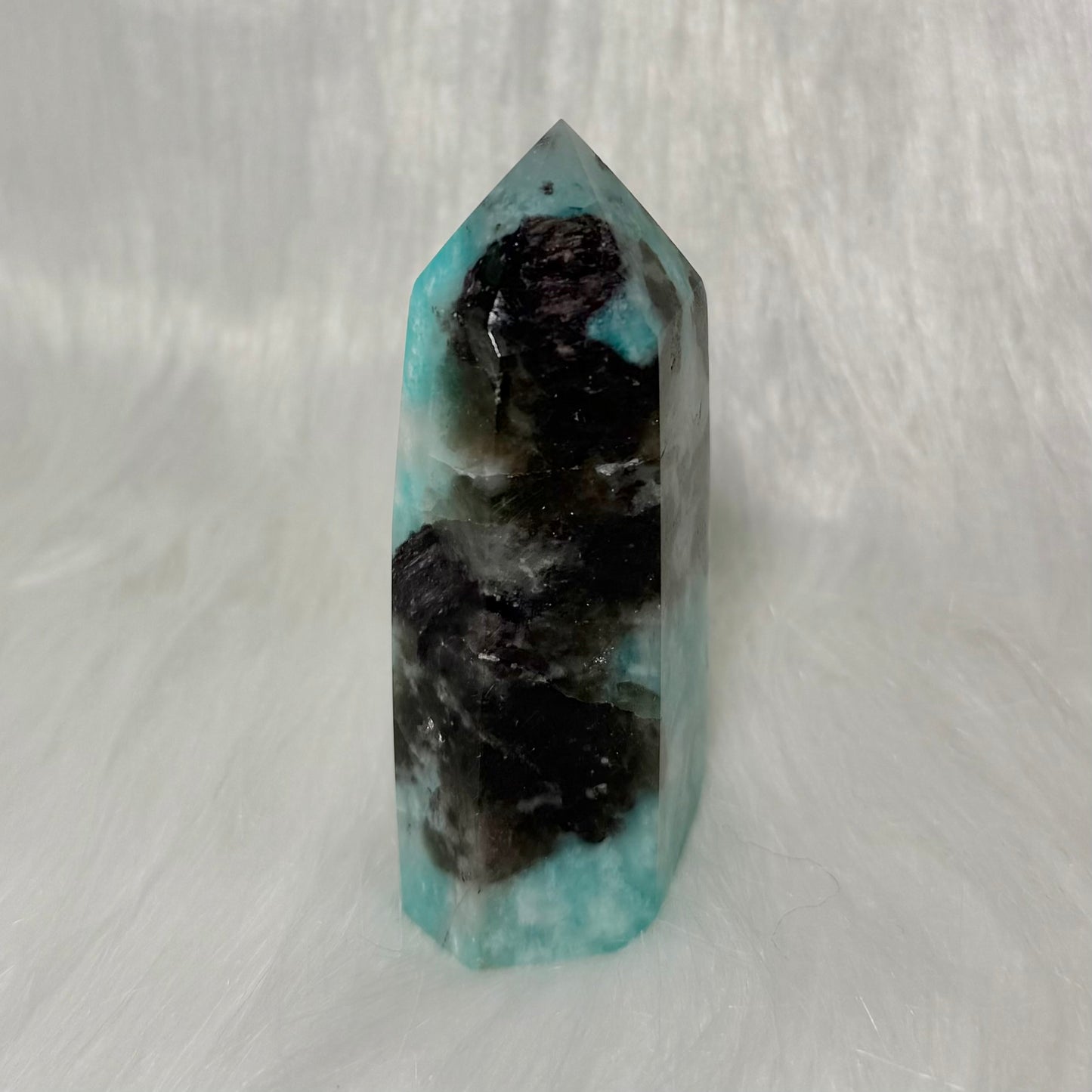 Amazonite Tower with Smoky Quartz/Biotite Inclusions AMT1