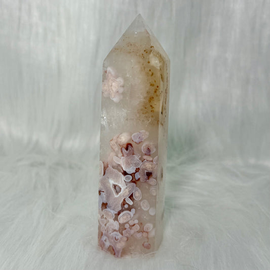 Flower Agate Tower with Druzy Pocket PFA6