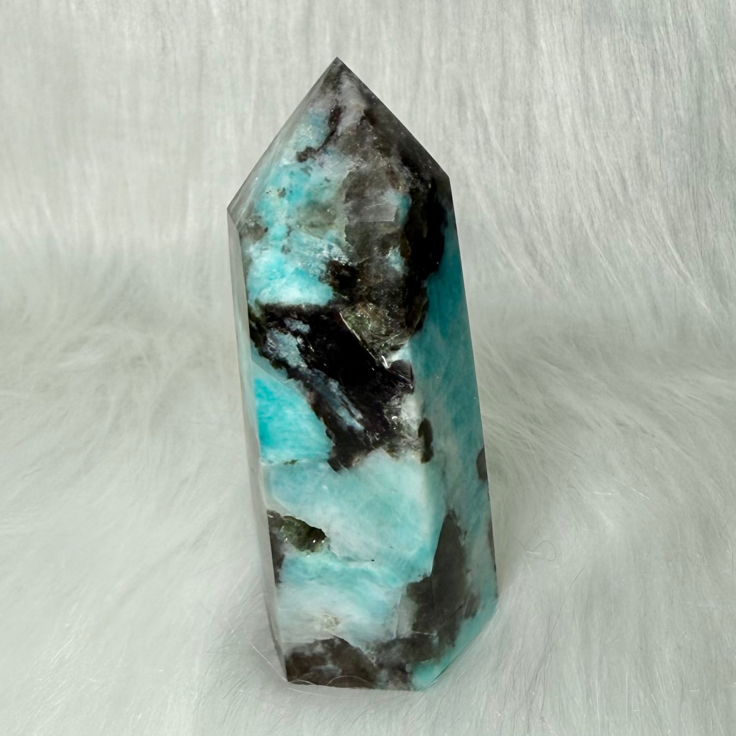 Amazonite Tower with Smoky Quartz/Biotite Inclusions AMT7