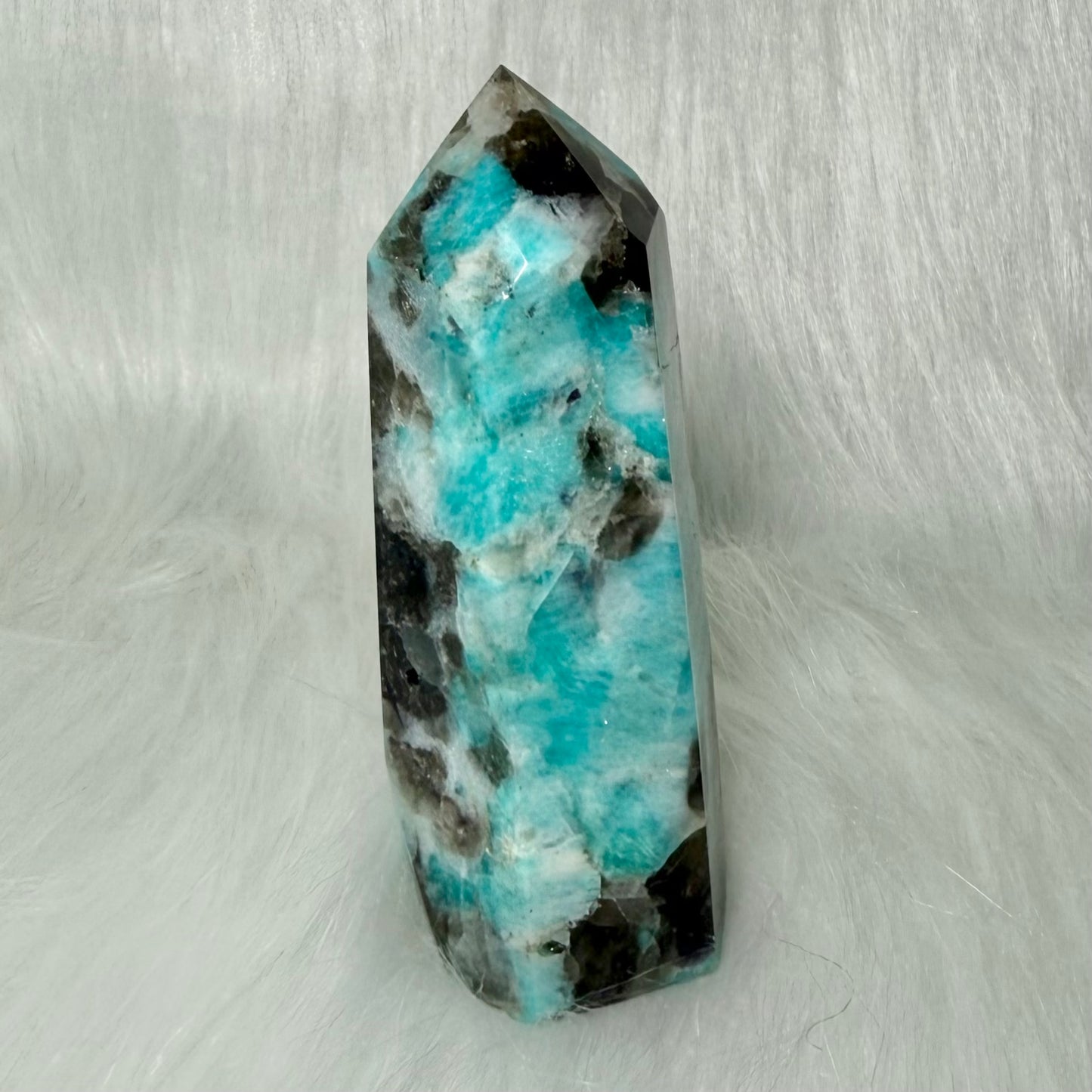Amazonite Tower with Smoky Quartz/Biotite Inclusions AMT6