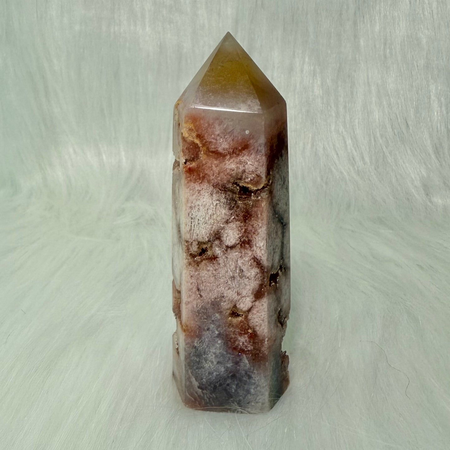 Flower Agate Point with inclusions and many Druzy Pockets PFA3