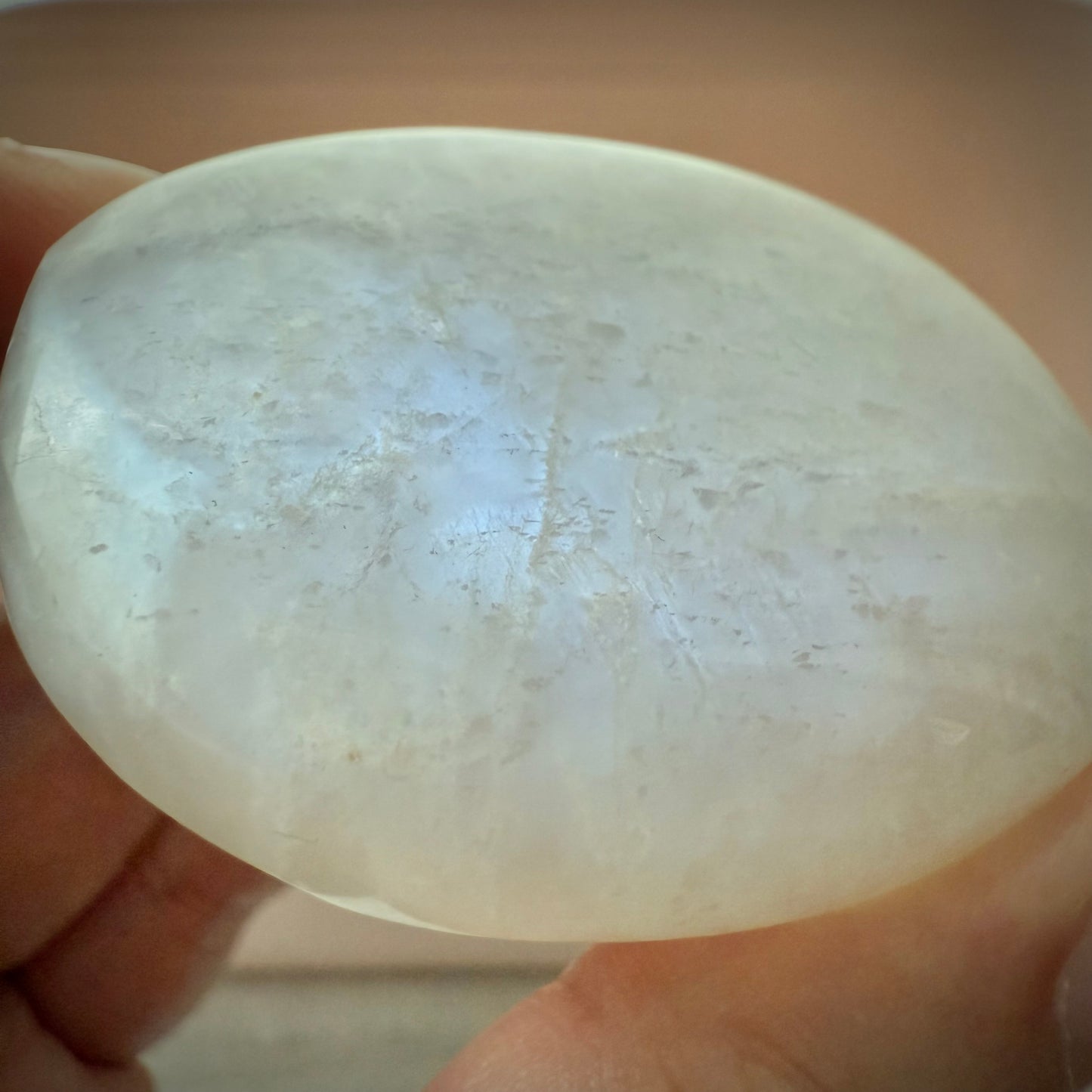 White Moonstone Palm Stone with Blue Flash WMS3