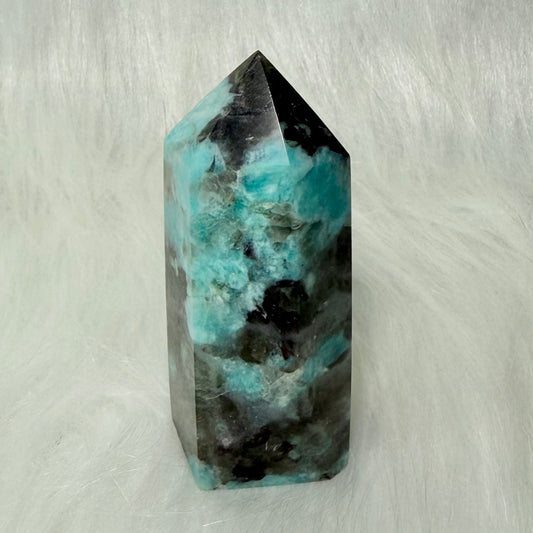 Amazonite Tower with Smoky Quartz/Biotite Inclusions AMT3