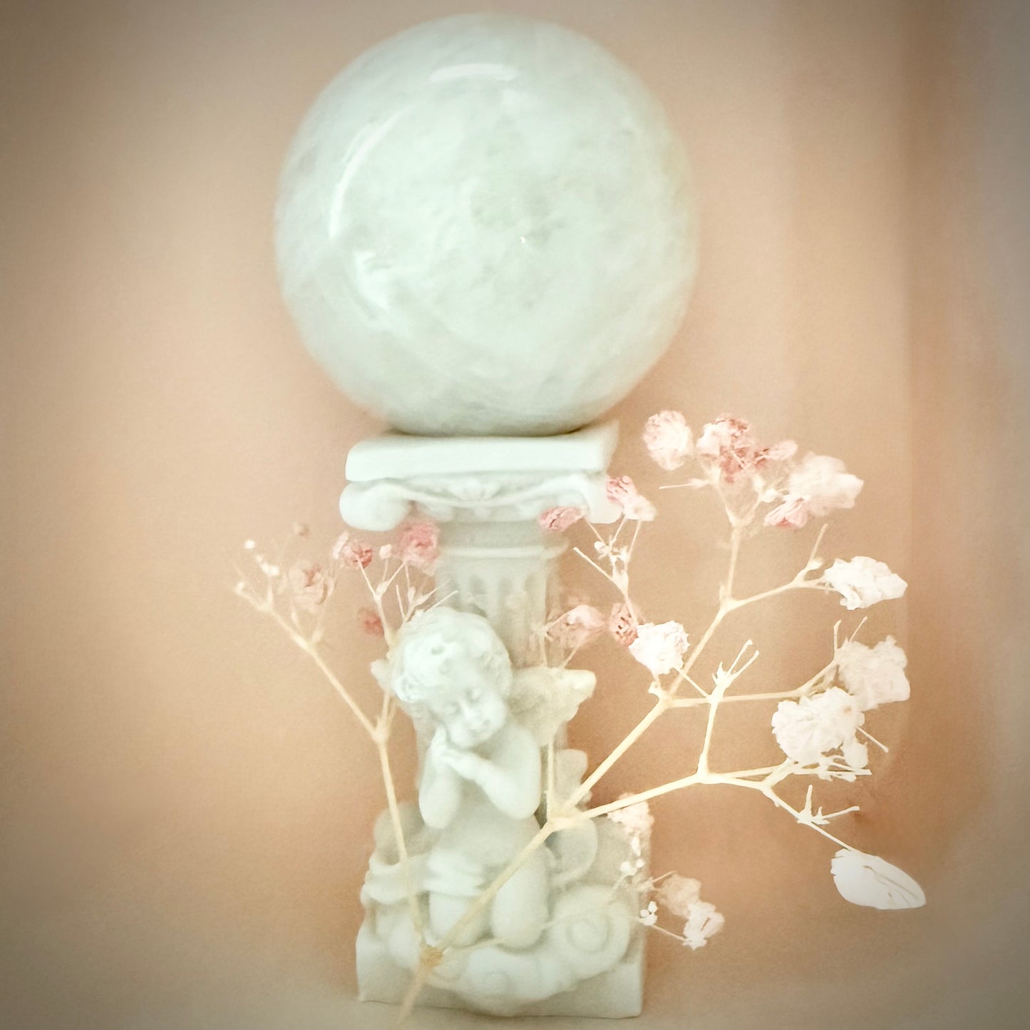 White Moonstone Sphere with Blue Flash WMSS2
