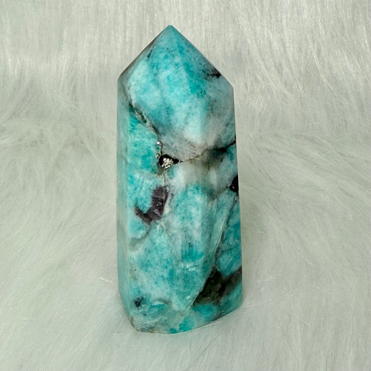 Amazonite Tower with Smoky Quartz/Biotite Inclusions AMT4