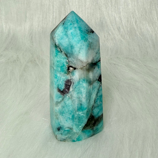 Amazonite Tower with Smoky Quartz/Biotite Inclusions AMT4
