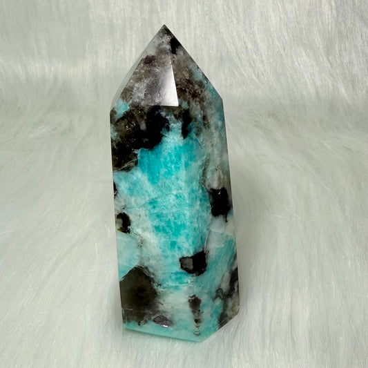 Amazonite Tower with Smoky Quartz/Biotite Inclusions AMT7