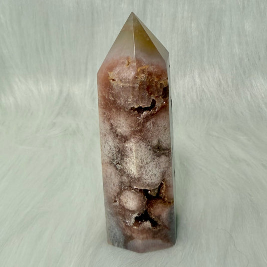 Flower Agate Point with inclusions and many Druzy Pockets PFA3