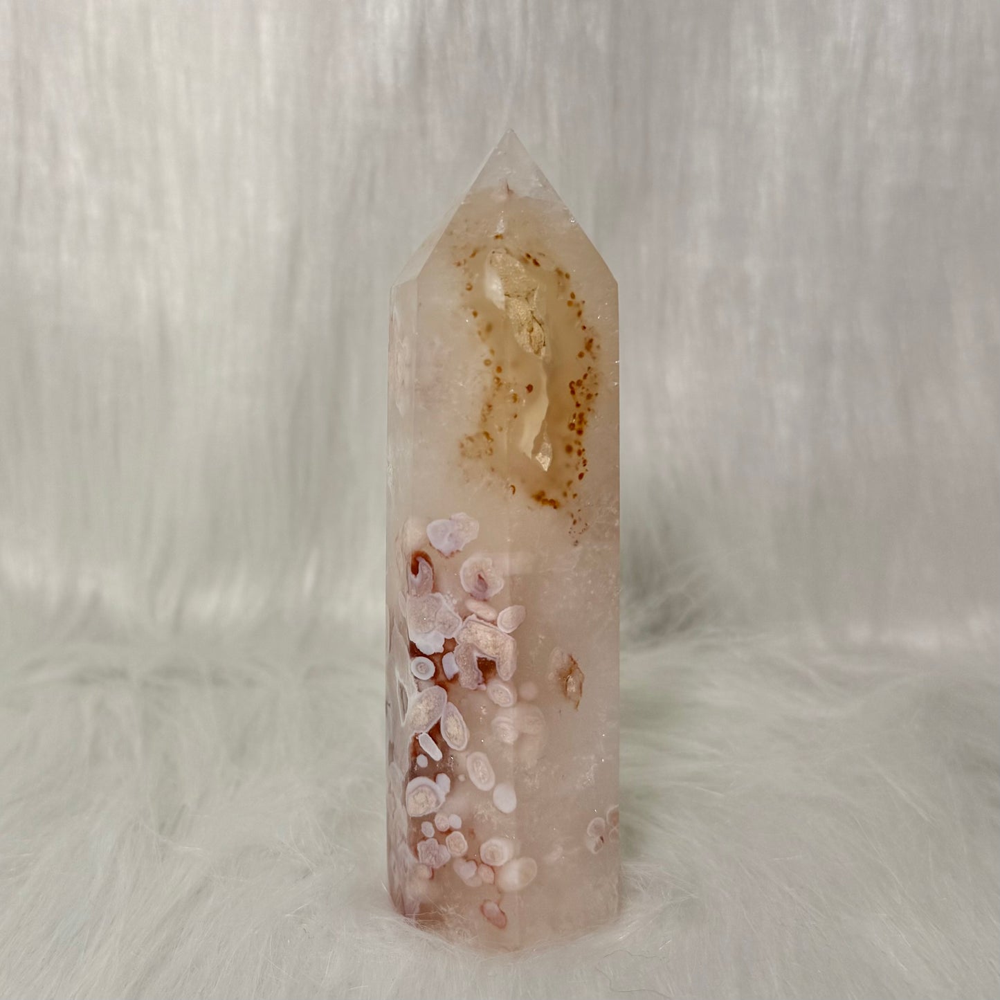 Flower Agate Tower with Druzy Pocket PFA6