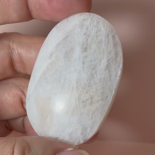 White Moonstone Palm Stone with Blue Flash WMS1